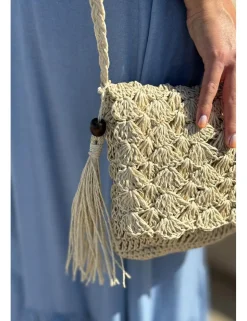Bandolera entramada cuadrada beige