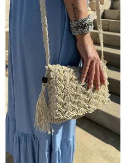 Bandolera entramada cuadrada beige