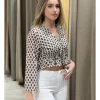 Blusa crespón rombos beige-negro