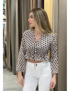 Blusa crespón rombos beige-negro
