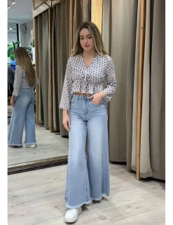 Blusa crespón rombos beige-celeste