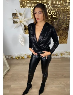 Body efecto lentejuela negro