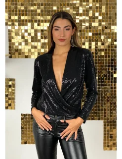Body efecto lentejuela negro