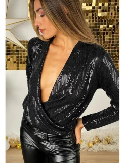 Body efecto lentejuela negro