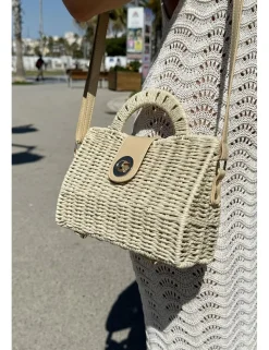 Bolso mimbre rígido beige