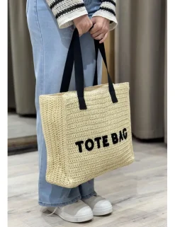 Bolso rafia grande Tote Bag beige