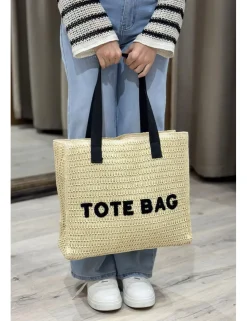 Bolso rafia grande Tote Bag beige