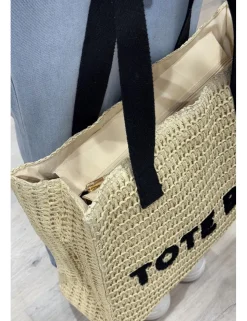 Bolso rafia grande Tote Bag beige