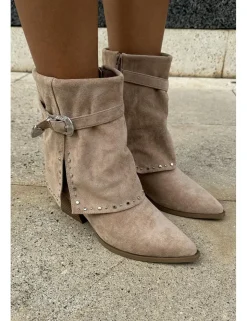 Bota polaina ante caña baja beige