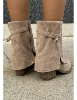 Bota polaina ante caña baja beige