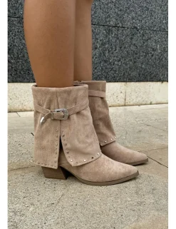 Bota polaina ante caña baja beige