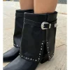 Bota polaina símil piel caña baja negra
