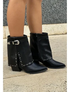 Bota polaina símil piel caña baja negra