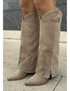 Botas polaina tachas ante beige