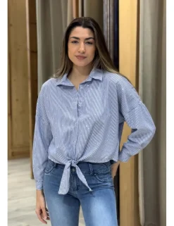 Camisa mil rayas con brillos azul-blanco