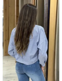 Camisa mil rayas con brillos azul-blanco