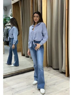 Camisa mil rayas con brillos azul-blanco