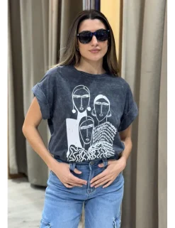 Camiseta arte lineal gris marengo