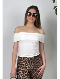Camiseta bardot canalé blanca