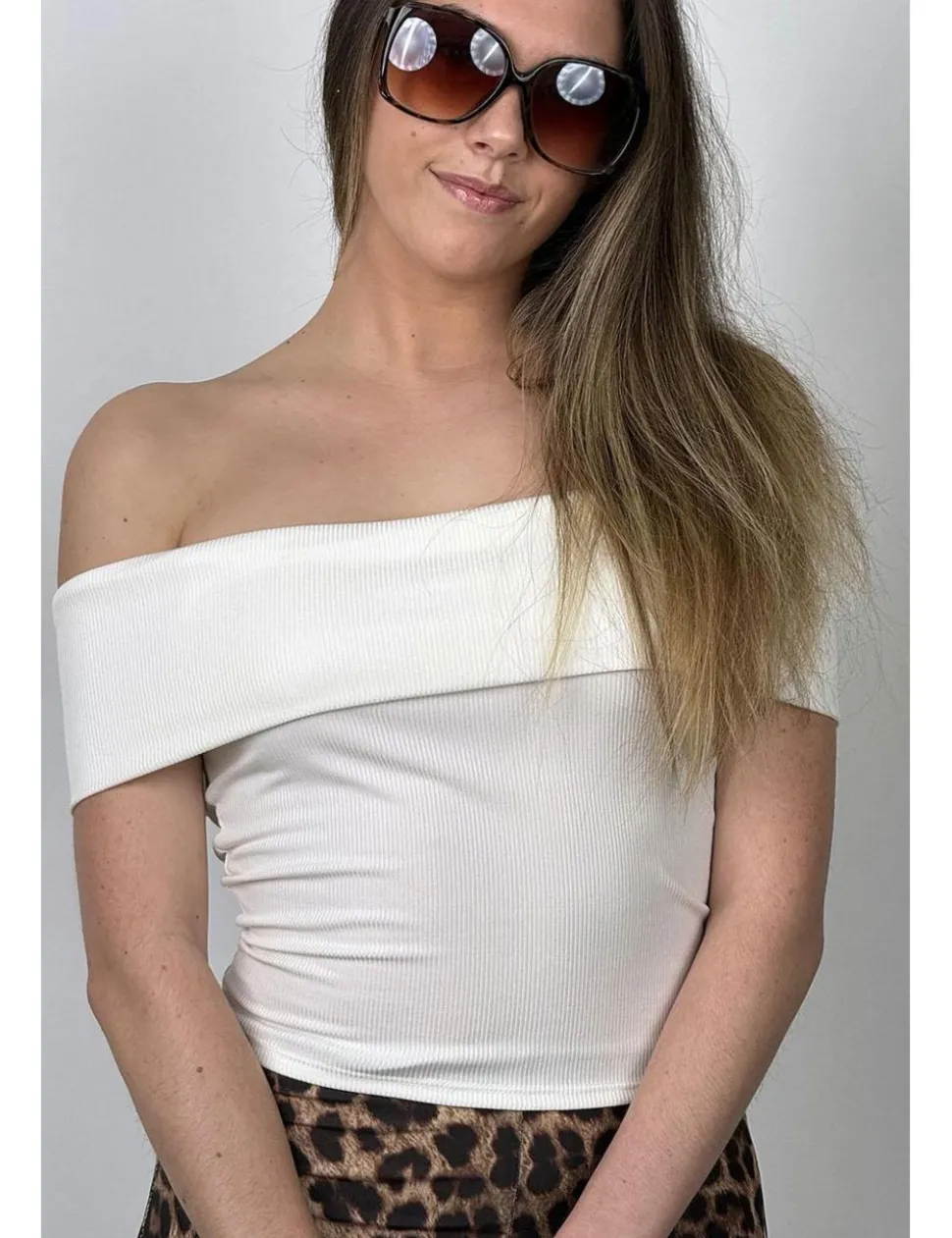 Camiseta bardot canalé blanca