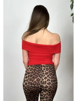 Camiseta bardot canalé roja