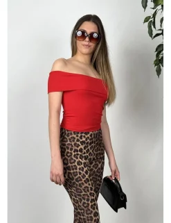 Camiseta bardot canalé roja
