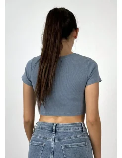 Camiseta delavada canalé azul
