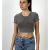 Camiseta delavada canalé gris
