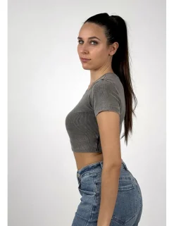 Camiseta delavada canalé gris
