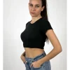 Camiseta delavada canalé negra