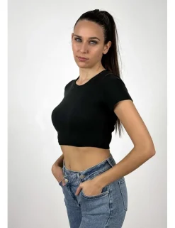 Camiseta delavada canalé negra