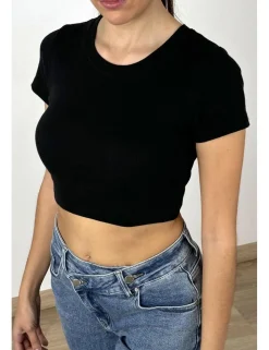 Camiseta delavada canalé negra