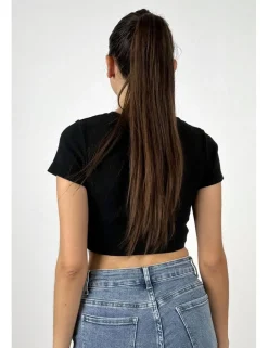 Camiseta delavada canalé negra