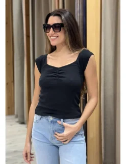 Camiseta frunce jaspeada negra