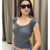 Camiseta frunce jaspeada gris marengo
