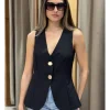 Chaleco de traje botones dorados negro