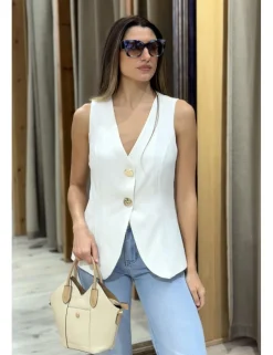 Chaleco de traje botones dorados blanco