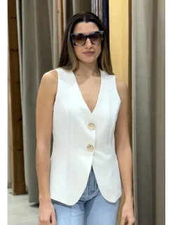 Chaleco de traje botones dorados blanco