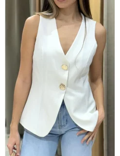Chaleco de traje botones dorados blanco