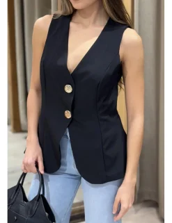 Chaleco de traje botones dorados negro