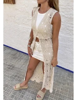 Chaleco ganchillo largo beige