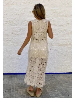 Chaleco ganchillo largo beige