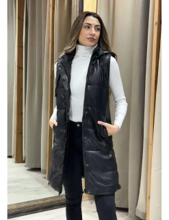 Chaleco largo efecto piel acolchado negro
