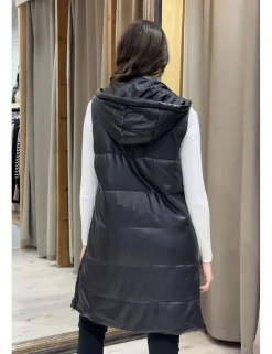 Chaleco largo efecto piel acolchado negro
