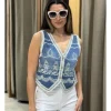 Chaleco tejano bordado azul denim