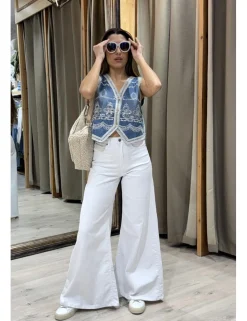 Chaleco tejano bordado azul denim