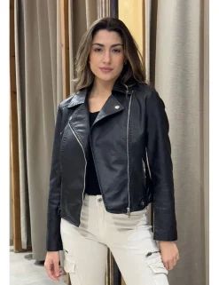 Chaqueta bíker corchetes negra