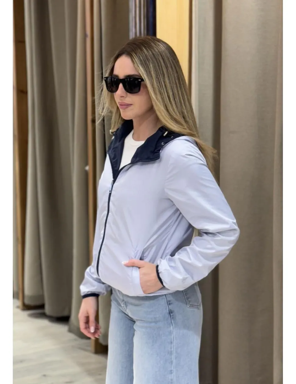 Chaqueta bomber reversible marino-celeste