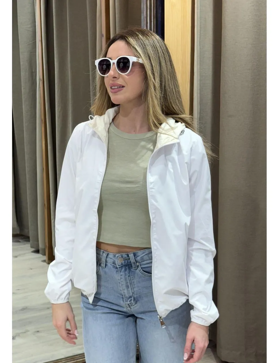 Chaqueta bomber reversible blanco-crudo