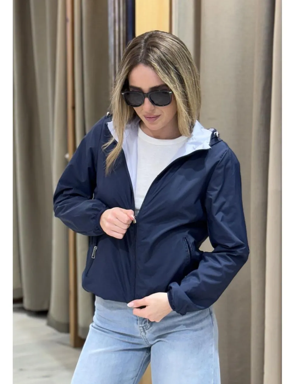 Chaqueta bomber reversible marino-celeste